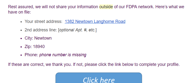 Example of text where the default is displayed for the missing data.